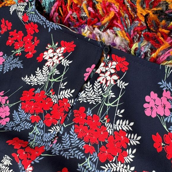 Loft Petite Floral Long Sleeve Popover Blouse Keyhole Back Balloon Sleeve XS - Picture 9 of 15